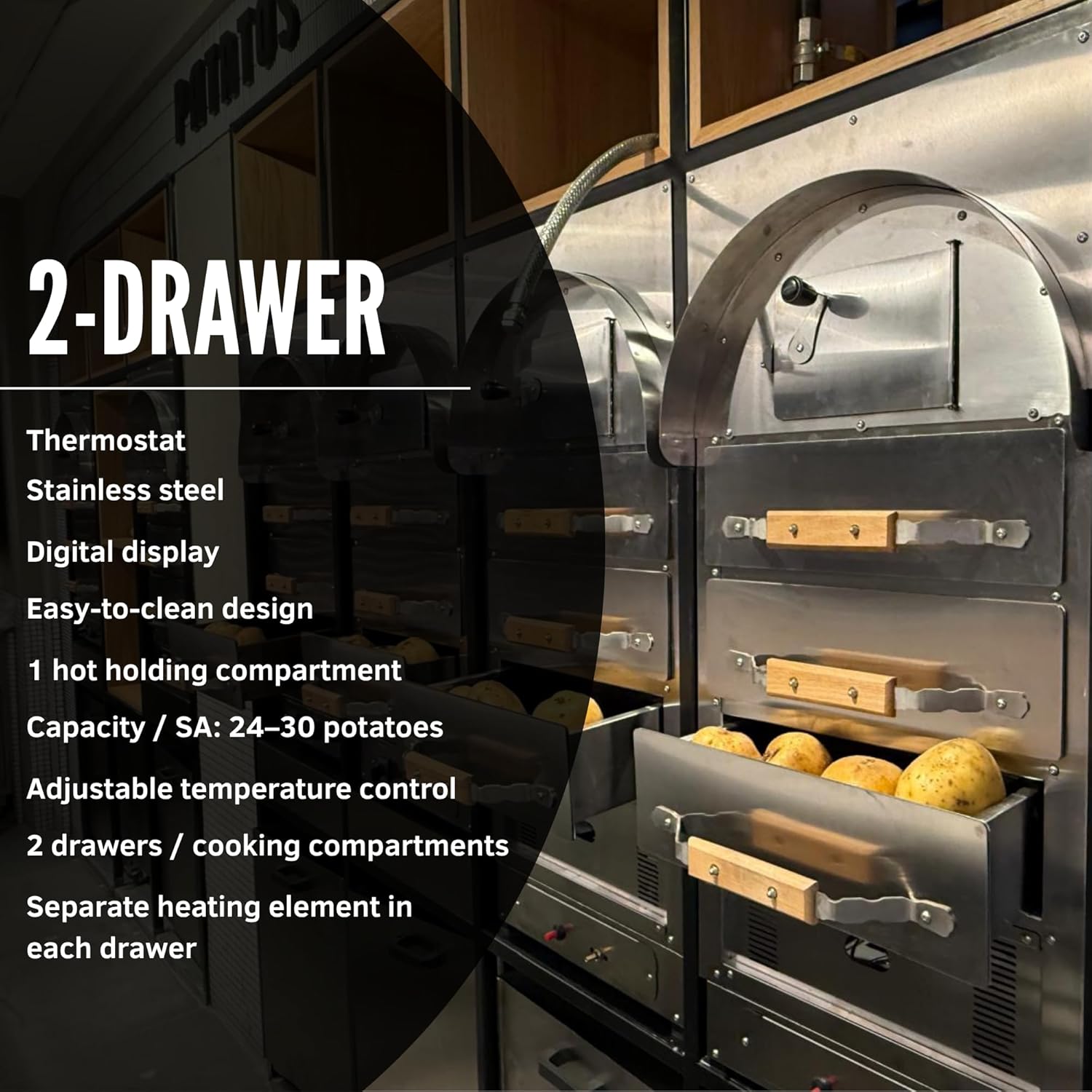 Electric Baked Potato Oven – 2 Drawer Commercial Countertop Oven | Professional Stainless Steel Kumpir Machine for Restaurants & Cafes | 220/380V Energy Efficient Potato Baking Oven