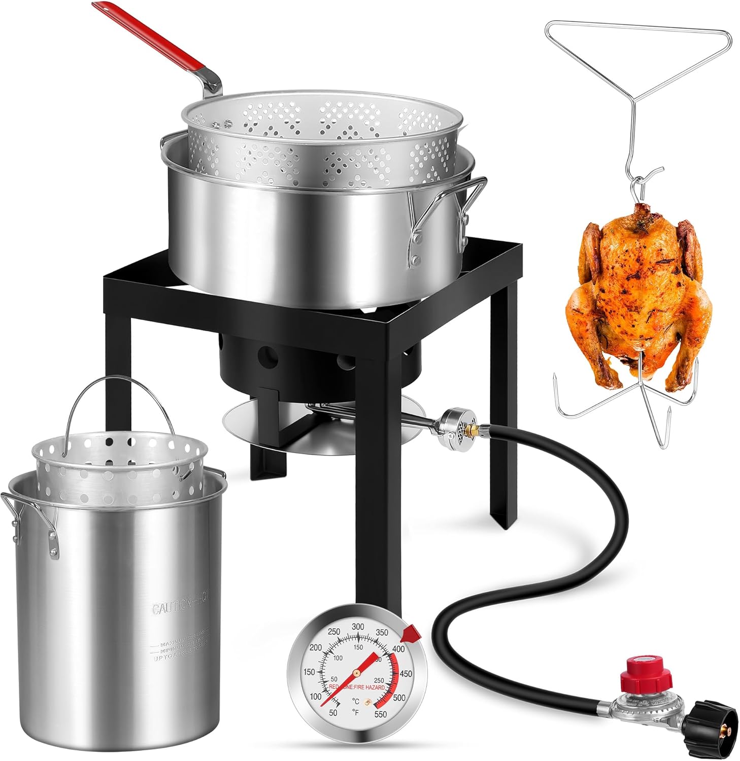 OT3016 Propane 30 Qt. Turkey and 10 Qt. Fish Fryer Boiler Steamer Set, 55,000 BTU Burner, Ideal for Outdoor Cooking