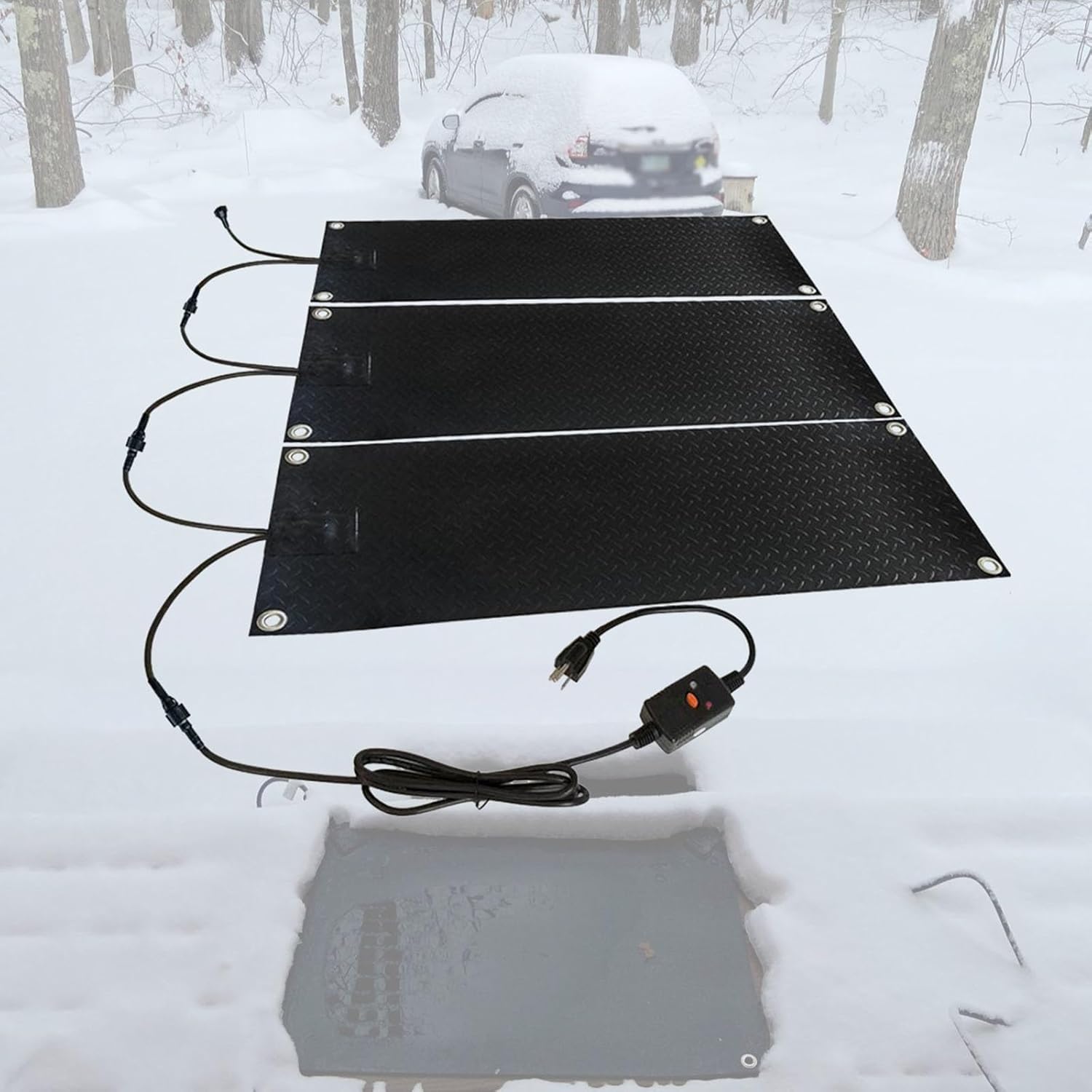 Snow Melting Driveway Mats, Non-Slip Roof Heated Rubber Mat for Stairs, Walkways, Foldable Outdoor Ice Melting Pads with Power Cord, Waterproof, Leak-Proof, 1/2/3/4/5 Pcs(5 Pcs,11.8x48in)