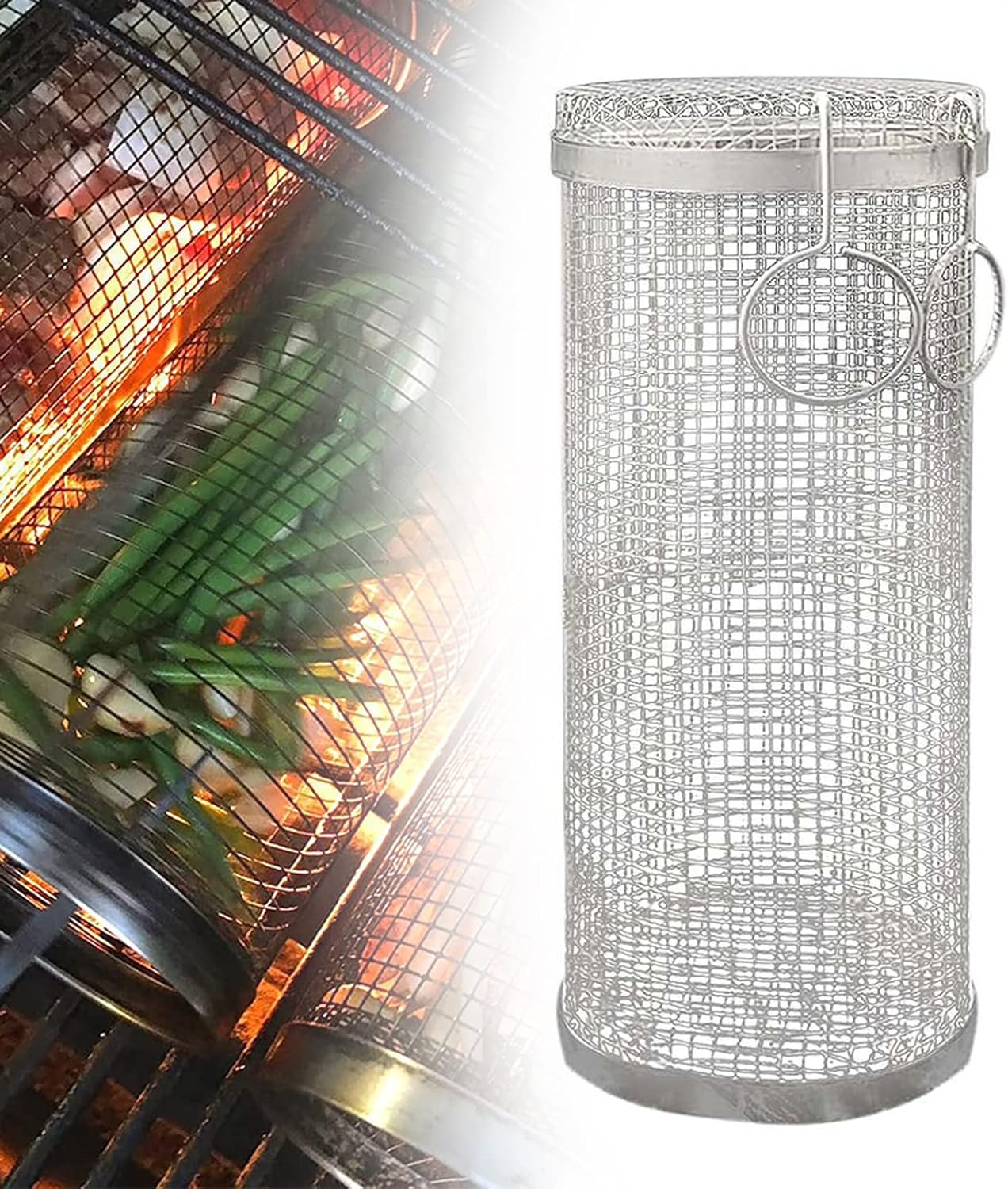 BBQ Grill Basket, Stainless Steel Barbecue Grill Baskets BBQ Accessories Grilling Basket for Grill Vegetables,Fish,Meat-S