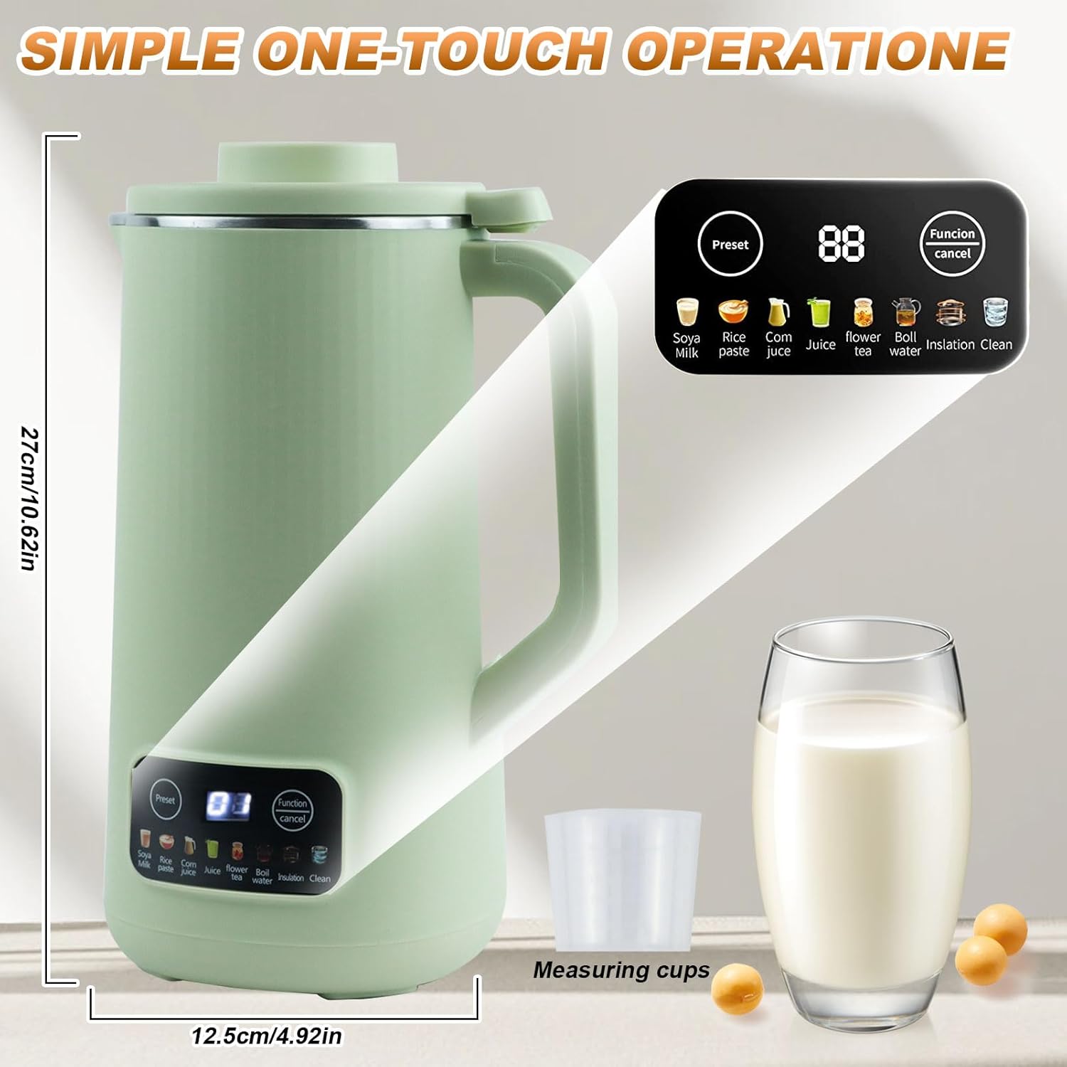 Automatic Nut Milk Maker Blender, 800ml Homemade Soy, Almond, Oat, Coconut, Plant Based and Non Dairy Beverages with LED Display (Green)