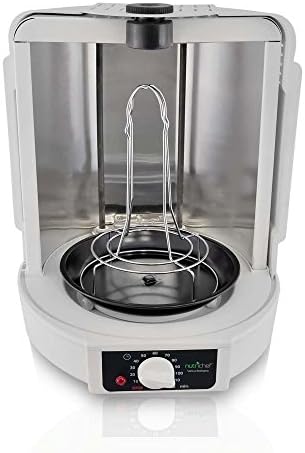 NutriChef Vertical Rotisserie Oven Roaster – Electric Shawarma & Kebab Machine with Skewers, Basket Tower, Poultry Rack, Drip Tray – For Chicken, Turkey, Lamb, Beef – (White)