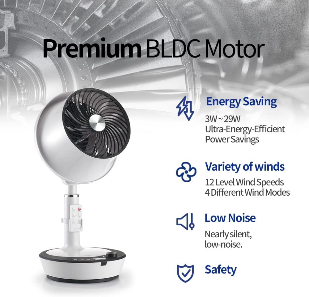 Soleus Air DC Motor Circulator Fan, 12 Speed Cooling Floor Fan, Adhustable Height, Oscillating, Outdoor Indoor Camping Travel