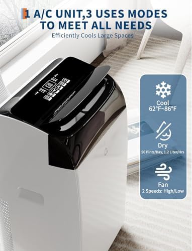 8,500 BTU Portable Air Conditioner – 3-in-1 Cooling, Dehumidifier & Fan for Rooms Up to 350 sq.ft. Quiet Energy-Saving Sleep Mode, 24-Hour Timer, Remote & Overheat Protection – Includes AC Window Unit