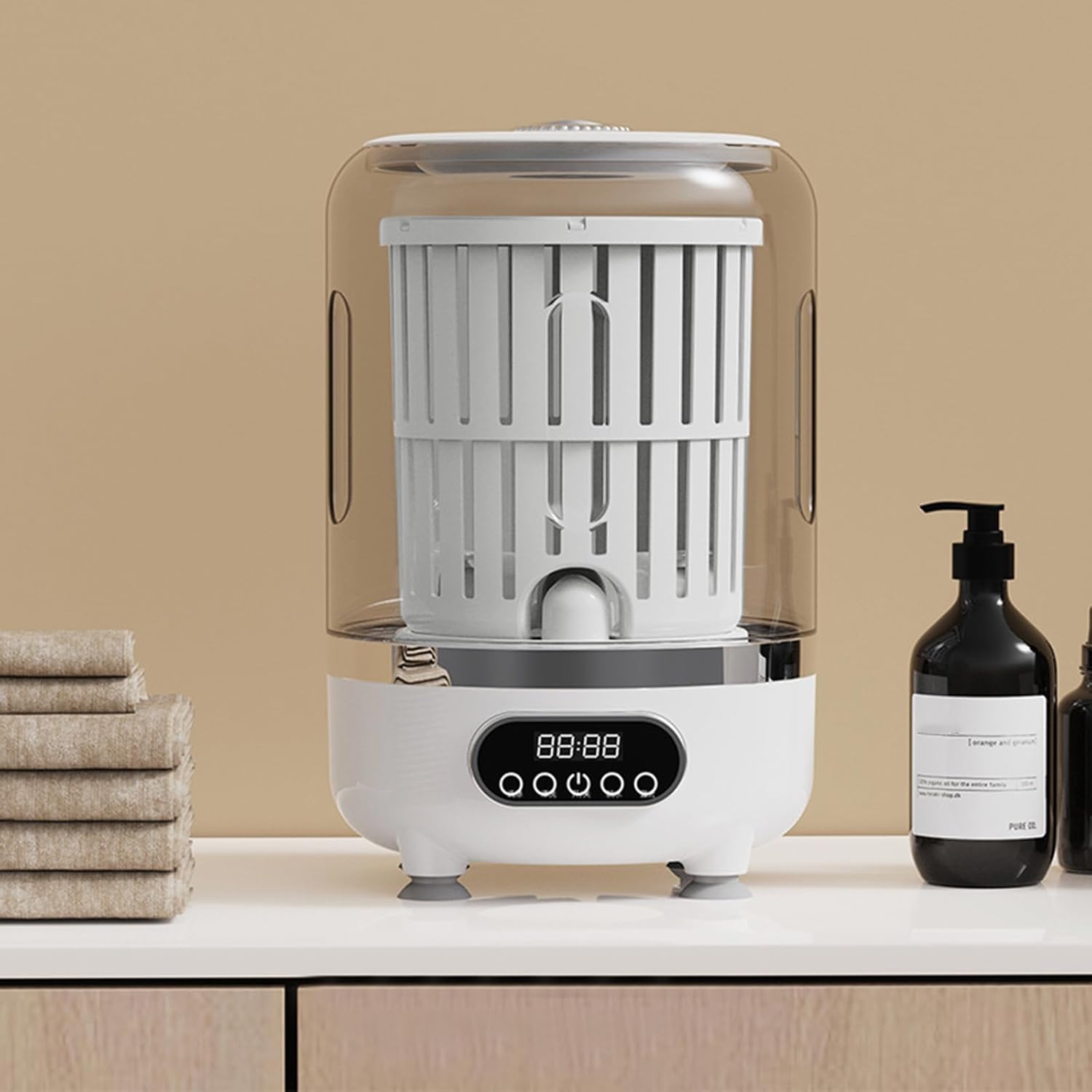 Portable Rechargeable Washing Machine 3L Cordless Mini Washer with Spin Basket 3000mAh Small Laundry Machine for Socks, Underwear, Bra Small Washer for Solo Living,Apartments,Hotels,Travel,C White 3L