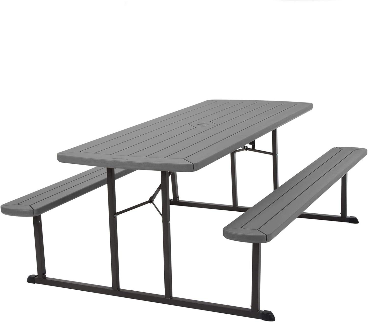 COSCO Outdoor Living 6 ft. Folding Picnic Table, Dark Gray Wood Grain Resin with Gray Steel Legs