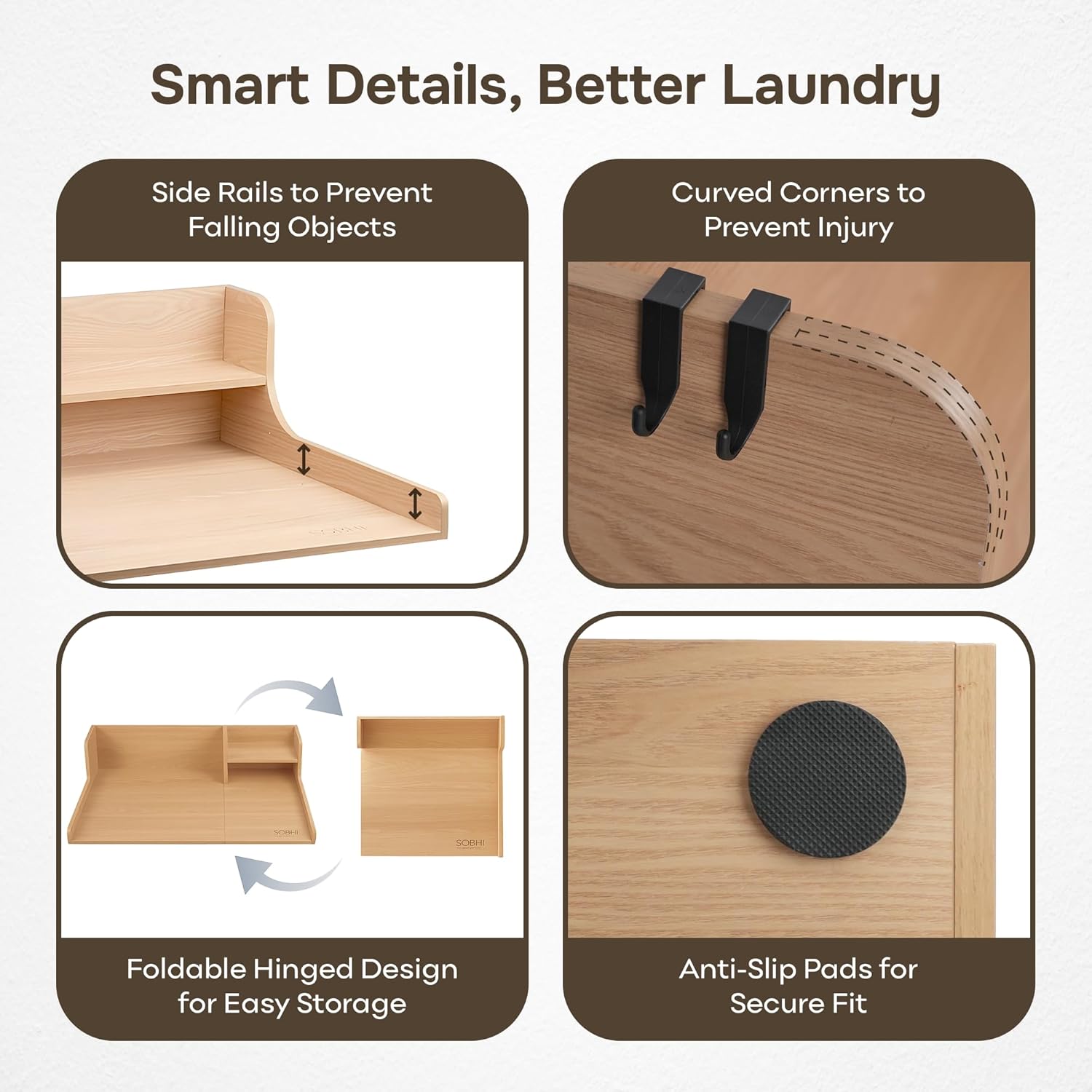 SOBHI | Washer and Dryer Countertop with Laundry Accessories | 54″ x 27″ Laundry Room Organization and Storage Topper | 3 Detergent Dispensers, Dryer Sheet Box, Hooks & Anti-Slip Pads, Oak Wood Finish