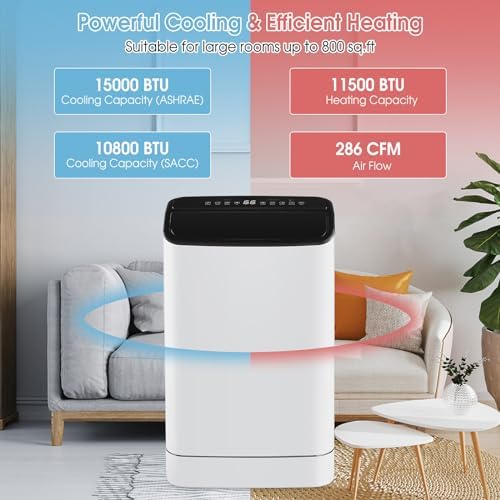 ARLIME Portable Air Conditioners, 15000 BTU AC Unit Cools up to 800 sq. ft. Freestanding Air Cooler w/Fan & Dehumidifier, Remote Control, Window Mount Kits for Home Office