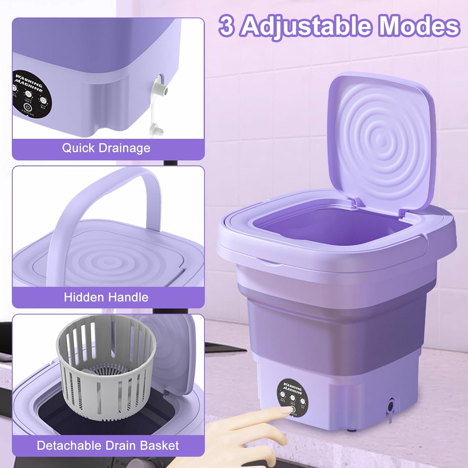 Portable Washing Machine,Mini 12L Foldable Washer and Dryer with 3 Modes Deep Cleaning,Upgraded Small Collapsible Laundry for Travel,Apartments,Dorm,Sutiable for Underwear,Socks or Others (Blue)