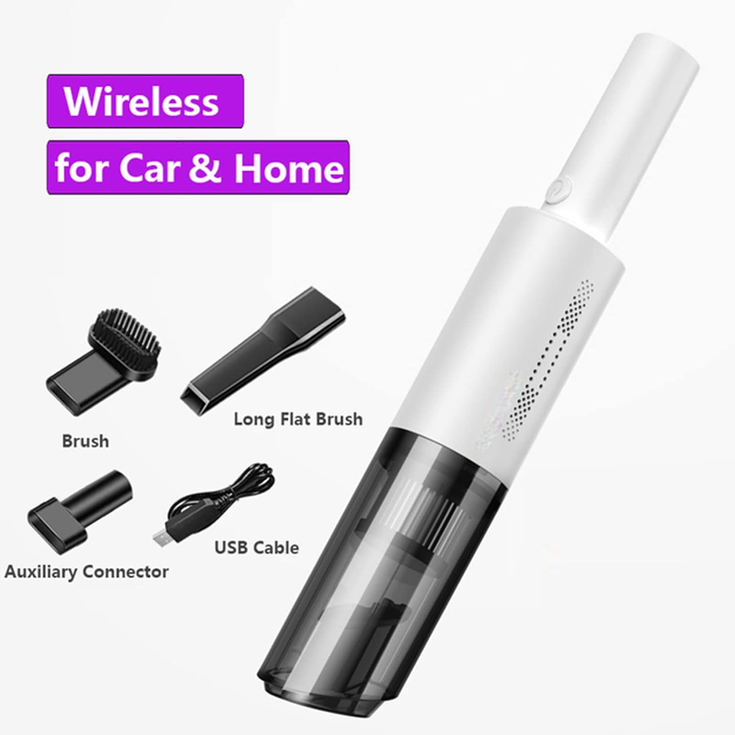 Portable Wireless Car Vacuum Cleaner Foldable Vehicle Home Mini Handheld Vacuum Strong Suction Cordless Cleaner for Car Interior, Home, Office,White