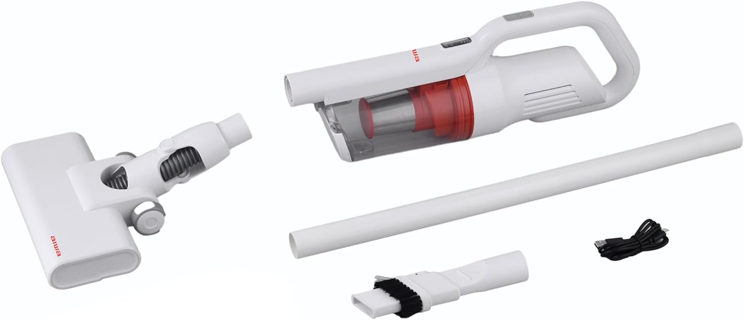 Aiwa Cordless Vacuum Cleaner, 2200mAh Rechargeable Battery Powered Stick Vacuum, up to 30 Minutes, Lightweight, Washable HEPA Filter, 20 oz Dust Bin, 2-Speed, for Carpet, Hardwood Floors & Pet Hair