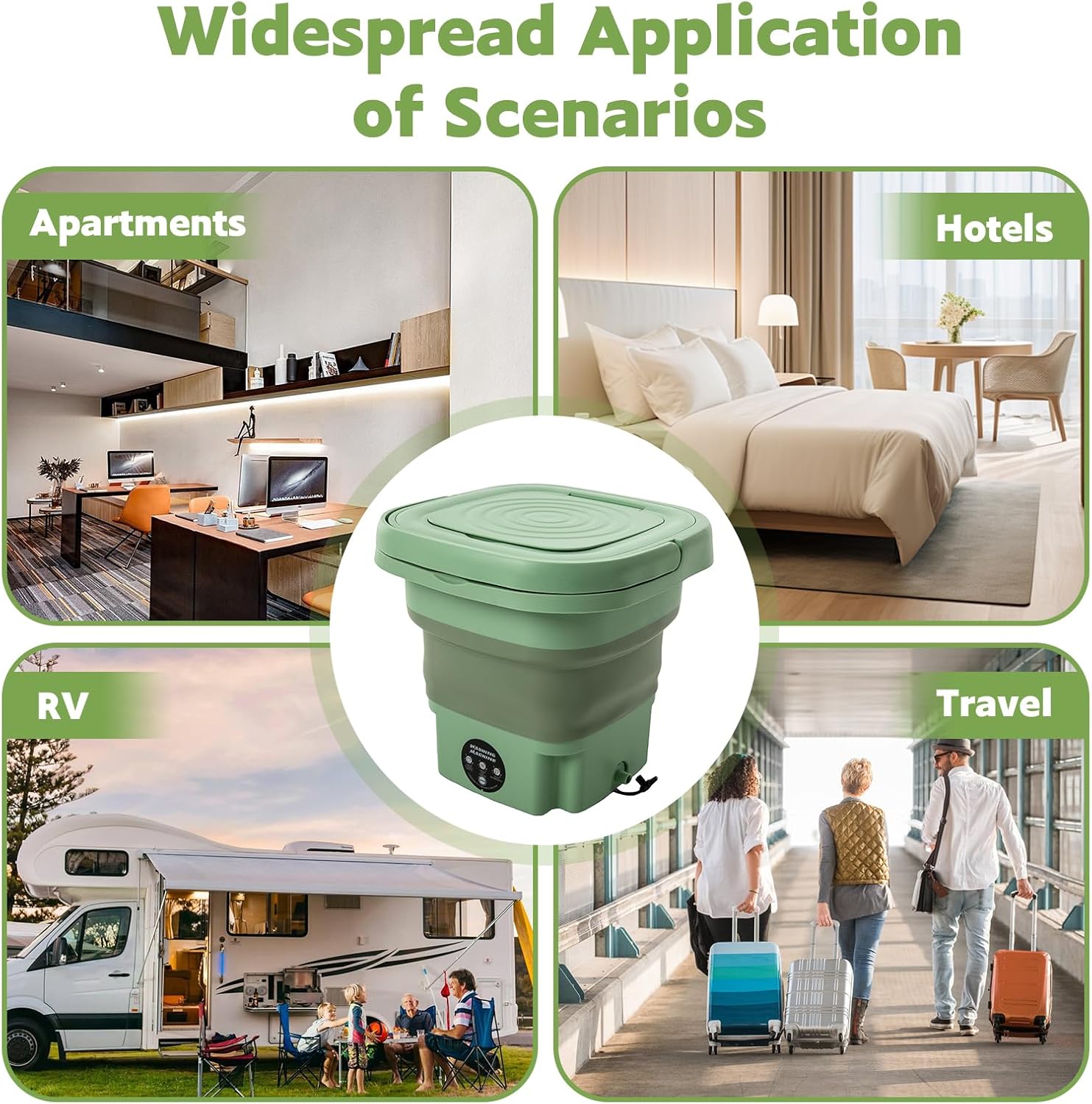 8 L Portable Mini Washing Machine, Foldable Washer and Spin Dryer with Drainage Basket, Electric Collapsible Washing Machine for Apartment Camping, RV, Travel, Underwear, Socks (Mint Green)