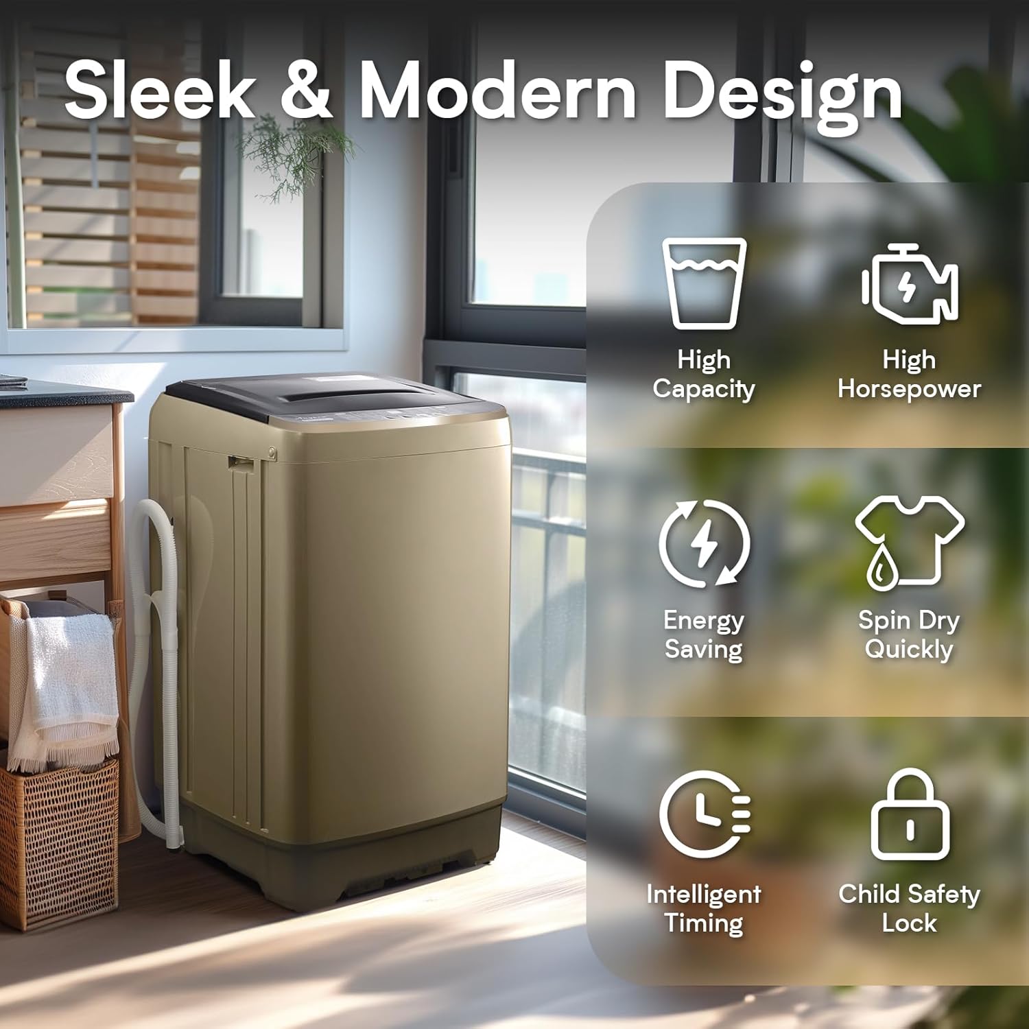 Portable Washing Machines 17.8LBS Full Automatic Clothes Washer and Spinner Combo with 10 Programs and 8 Water Levels, Compact Laundry Wash Spin Dryer for Apartment RV Dorm Home, Gold