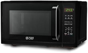 COMMERCIAL CHEF 0.9 Cubic Foot Microwave with 10 Power Levels, Small Microwave with Grip Handle, 900W Countertop Microwave with Digital Display, Door Lock and Kitchen Timer, Black