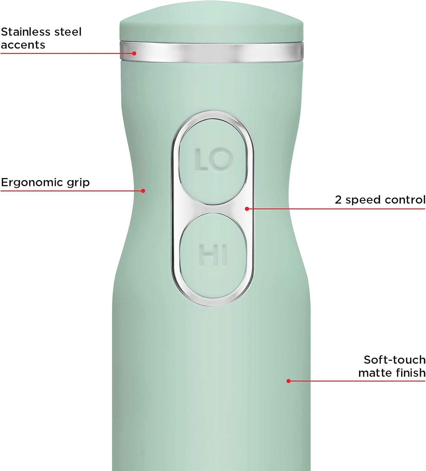 Chefman Immersion Stick Hand Blender with Stainless Steel Blades, Powerful Electric Ice Crushing 2-Speed Control Handheld Food Mixer, Purees, Smoothies, Shakes, Sauces & Soups, Sage