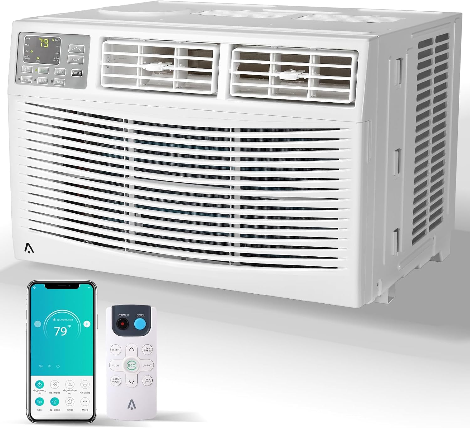 8,000 BTU Window Air Conditioner Unit with Remote Control, Cools Rooms up to 350 Sq Ft, 3-in-1 Function 3 Fan Speeds, Digital Display WIFI, Easy Install Kit, for Bedroom, Office