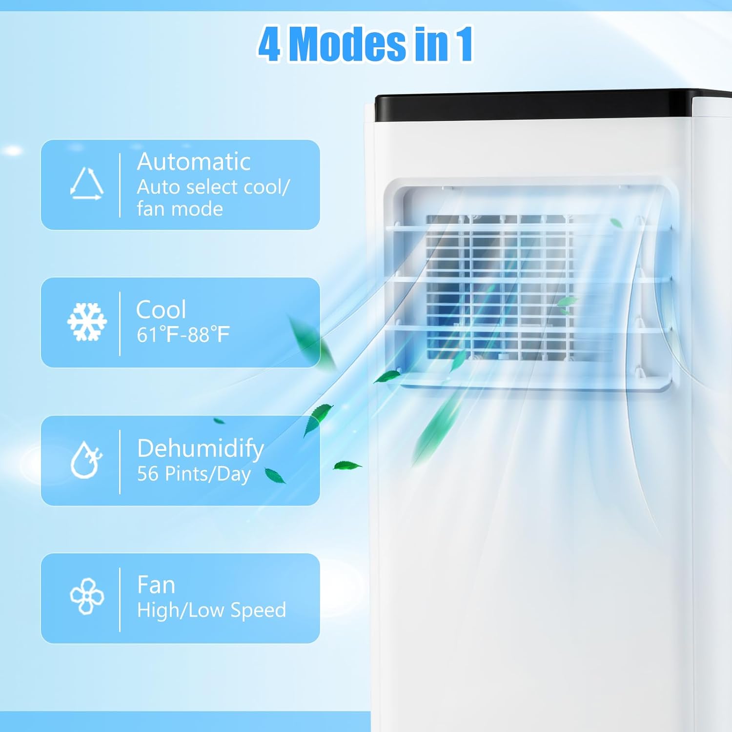 KOTEK Portable Air Conditioners, Cools up to 350 Sq.Ft, 4-in-1 AC Unit for Bedroom with Auto Mode, Dehumidifier, Child Lock & Installation Kit, Room Air Conditioner Portable for Home Office (10000BTU)