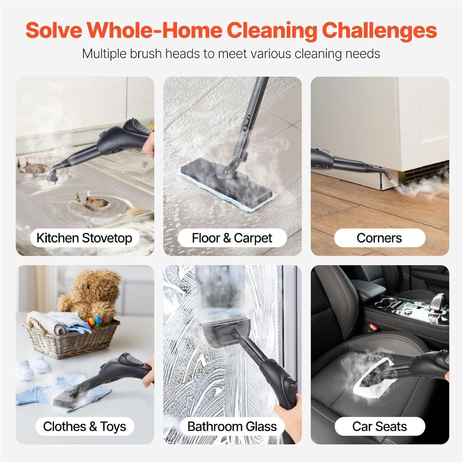 Steam Cleaner, Multipurpose 51oz Steamer with 27 Accessories, Powerful for Grout, Tile, Floors, Kitchen, Appliances & Car Detailing - Long Cord