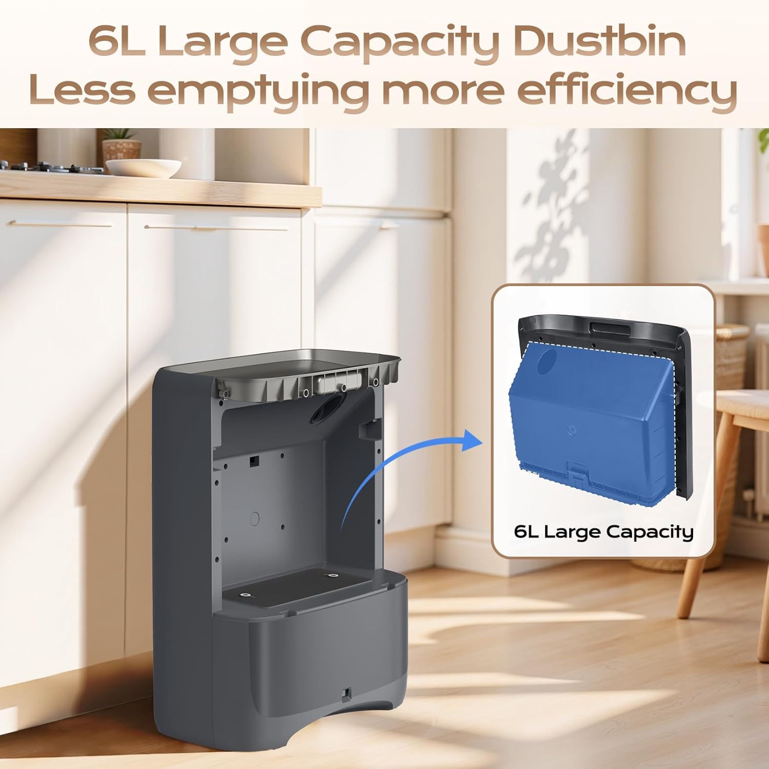 Touchless Vacuum Automatic Dustpan with Extra Filter, Hair Vacuum for Salons Pet Hair Food Dirt Home Kitchen, 6L Large Capacity Electric Dustpan Canister Vacuum Cleaner, 18000Pa Strong Suction