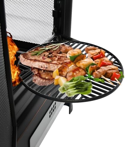 Outdoor Fire Pit with Grill, Heavy Duty Garden Metal Firepit for Backyard, Patio - 24.41