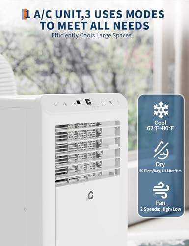 GarveeHome 10,000 BTUs Portable Air Conditioners, Portable AC for Room Up to 450 Sq.Ft, 3 in-1 Quiet Cooling AC Unit with Fan & Dehumidifier Function with Remote Control, 24H Timer, Smart Sleep Mode
