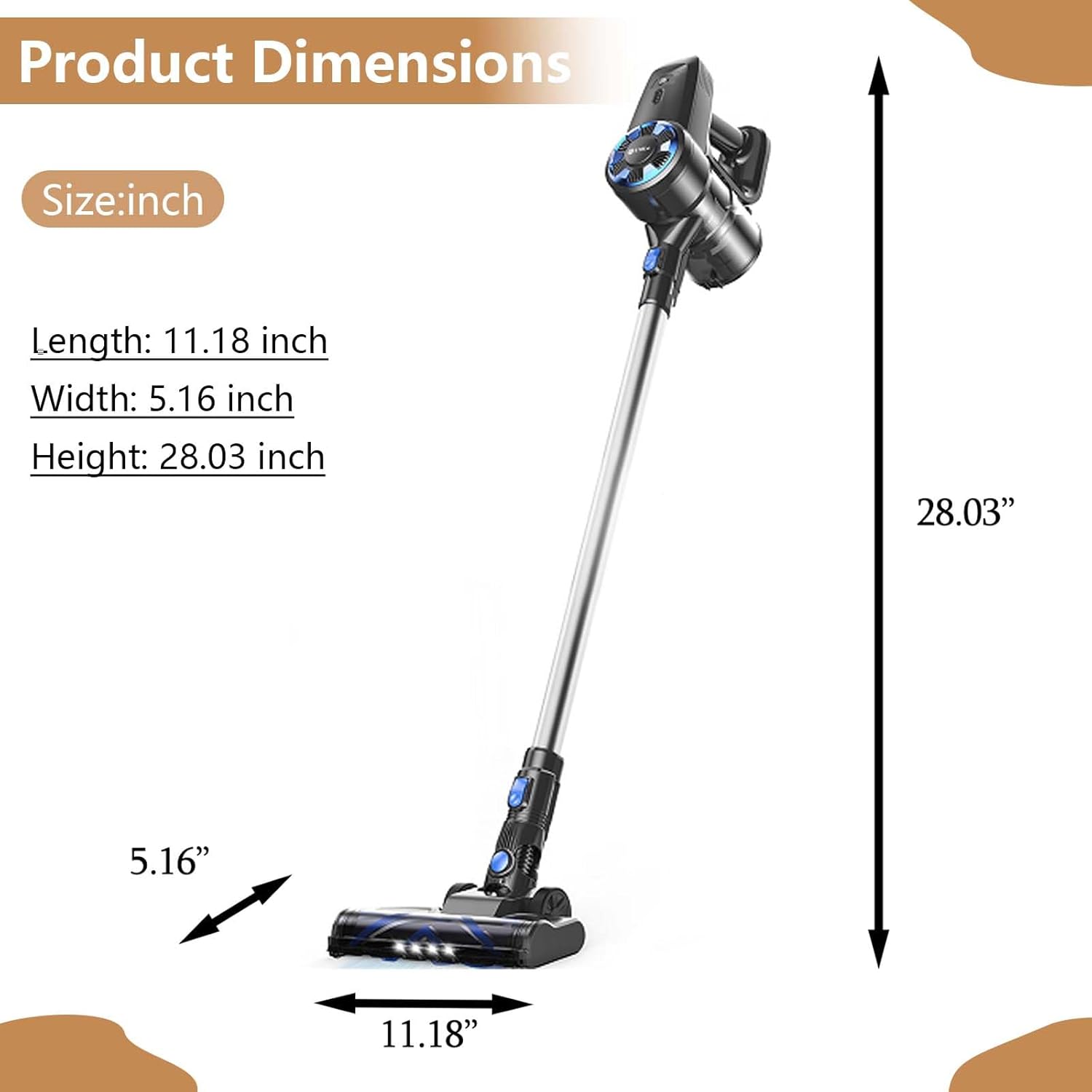 Cordless Vacuum Cleaners, 10kPA Vacuum Wireless for Home, Cordless Rechargeable Vacuum Cleaner with Led Illumination for Carpet, Hard Floor, Pet Hair