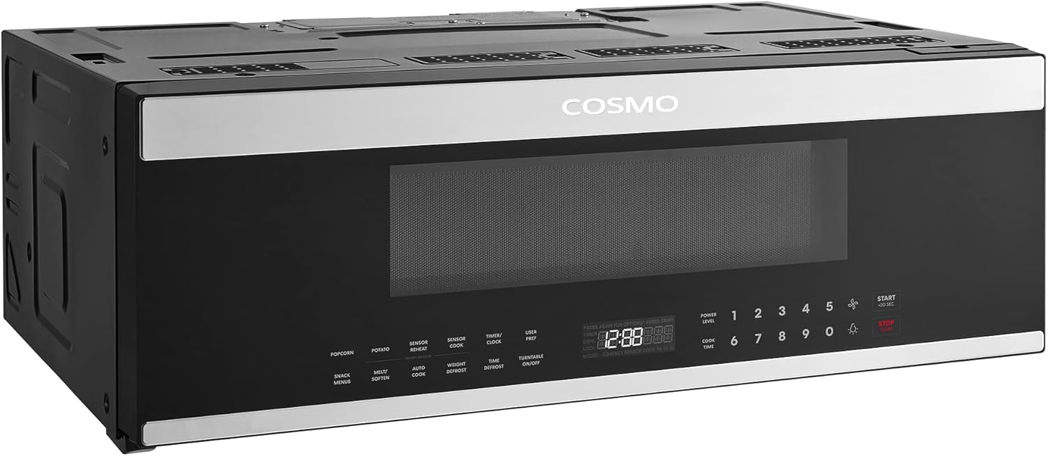 COSMO COS-3012ORLP1SS 30 in. Stellar Collection 1.2 cu. ft. Slim Over the Range Microwave, 1000W, Automatic Presets, Touch Controls, Black