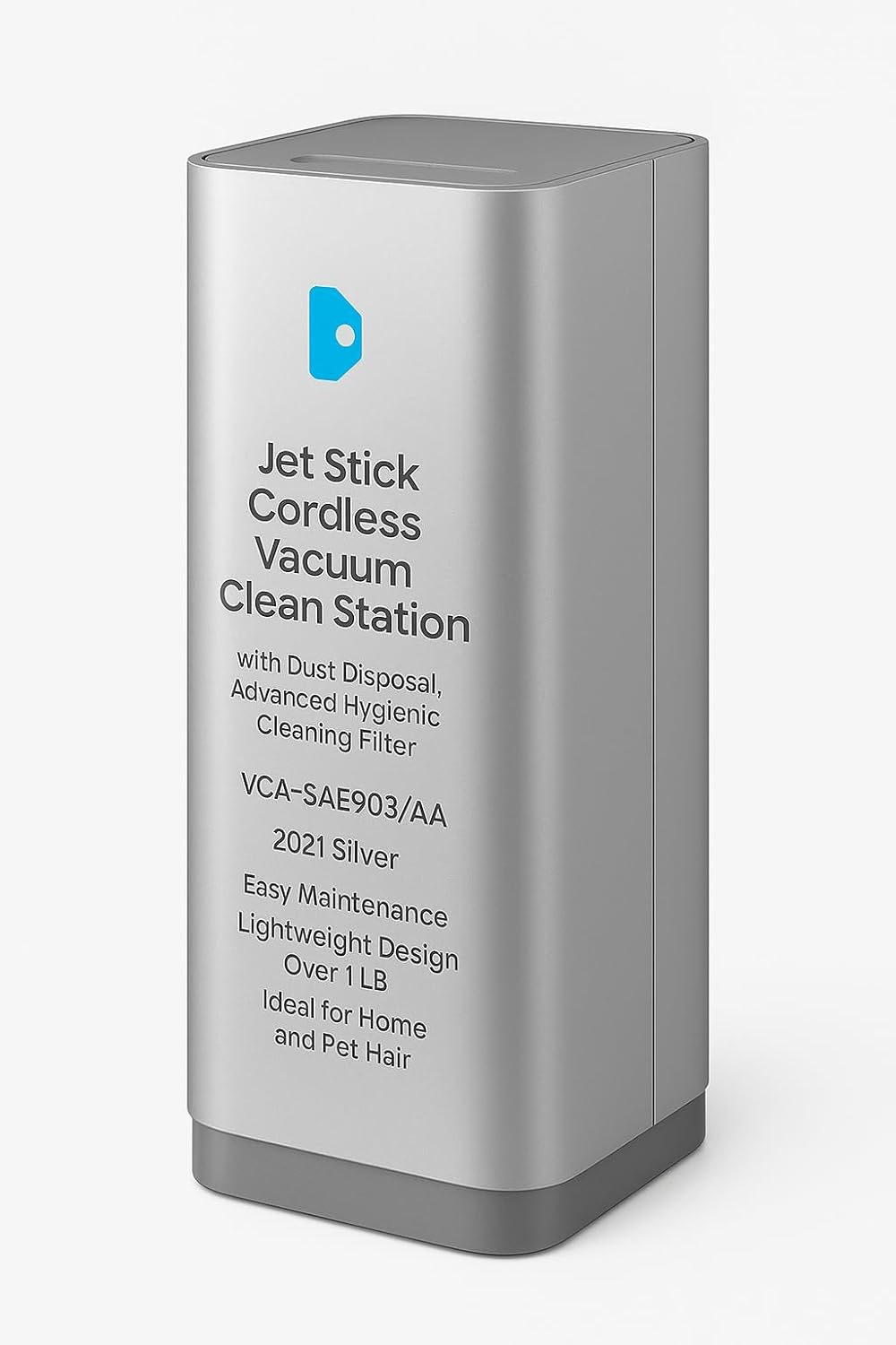 Jet Stick Cordless Vacuum Clean Station with Hygienic Cleaning Filter, Automatic Dust Disposal, Model VCA-SAE903/AA, 2021, Silver, Powerful Cordless Vacuum Over 1 LB for Home Cleaning VCASAE903AA