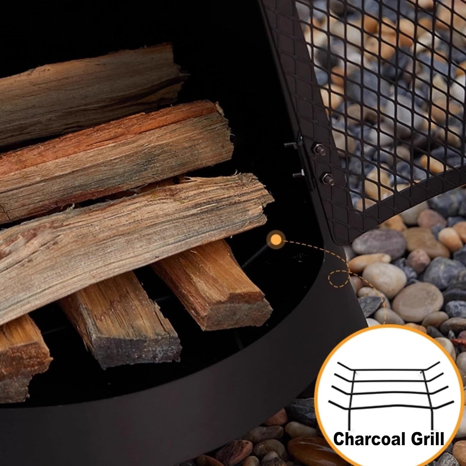 Outdoor Fireplace Outdoor Wood Burning Fire Pit Free Standing Fireplace with Log Grate Mesh Screen Wood Stove Rocket Stove for Patio Backyard Garden-Black(50x50x160cm)