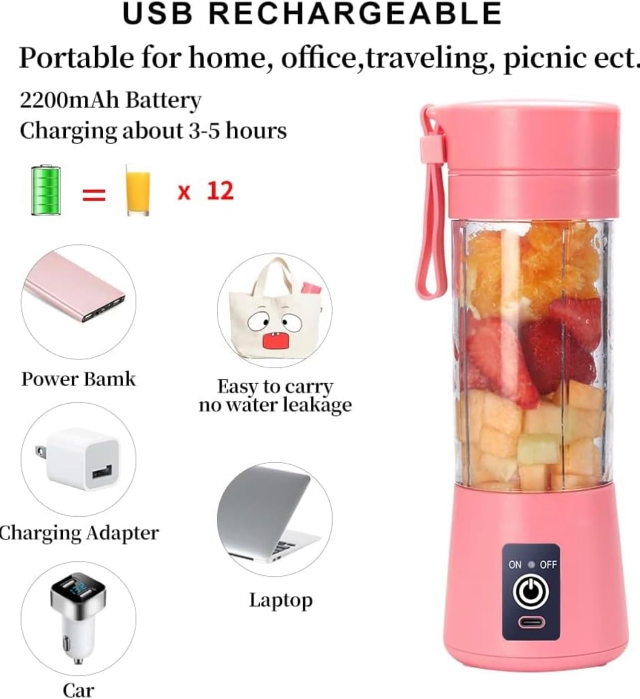 portable blender electric rechargable (pink)