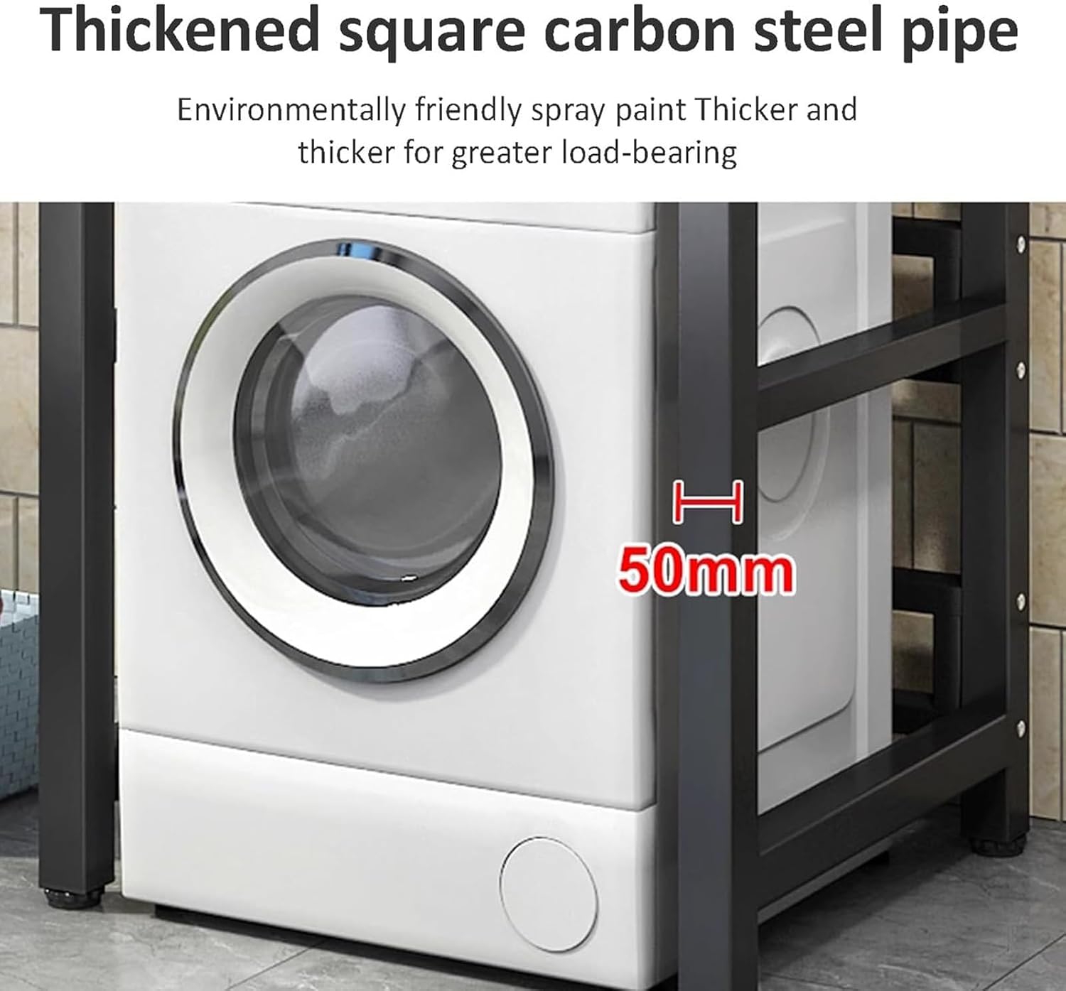 Dryer Stand Height Adjustable Portable Stacking Kit for Washing Machine Tumble Dryer Storage Rack Over Washing Machine Storage Unit Washing Machine Shelf Thickened Wave Wheel Washing Machine Top(Black