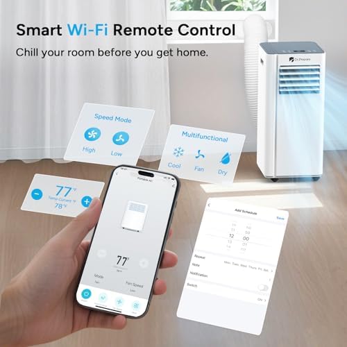 DR.PREPARE Portable Air Conditioner, 8000 BTU AC Unit with Smart WiFi Enabled, APP & Remote Control, Fan & Dehumidifier, 24H Timer, Sleep Mode, Window kit, Cools Room Up to 350 Sq. Ft