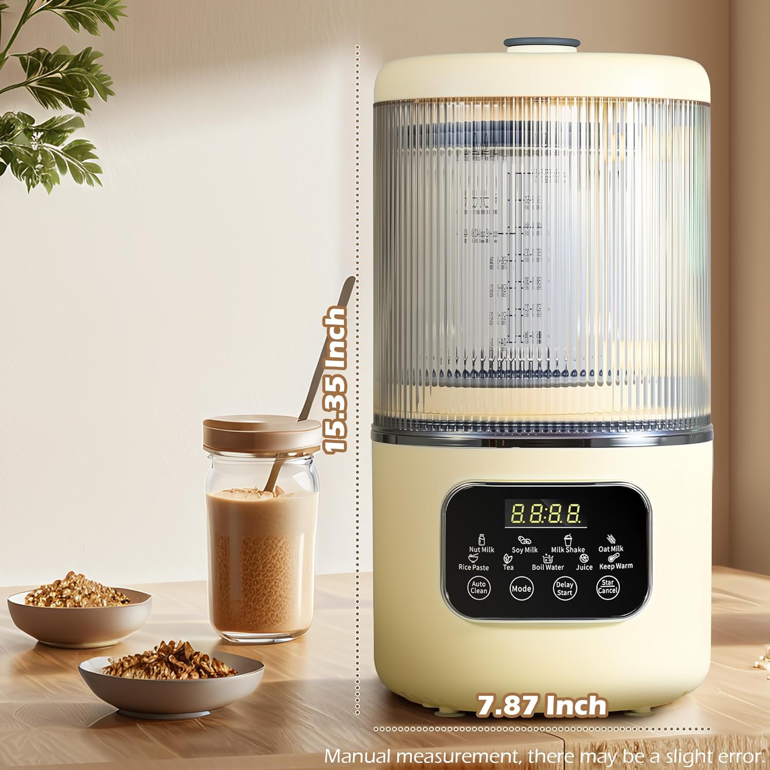 55oz Almond Milk Maker, Oat Soy Milk Maker Machine, Automatic Countertop Blender, Keep Warm, Delay Start, Nut Milk and Rice Paste Making, Automatic Cleaning