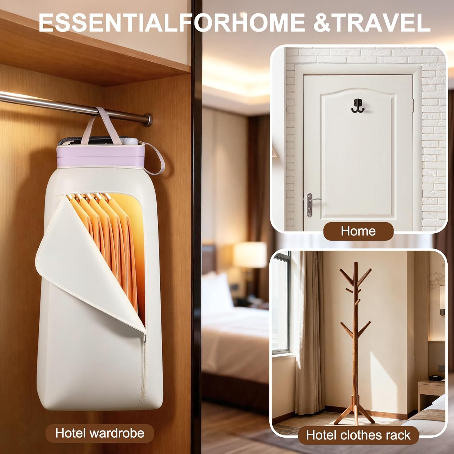 Portable clothes dryer 1300W high-speed dryer and hairdryer in one. Fast-drying for clothes, underwear, and socks, making ideal for use in hotels, travel, camping, dorms, gyms, apartments (White)