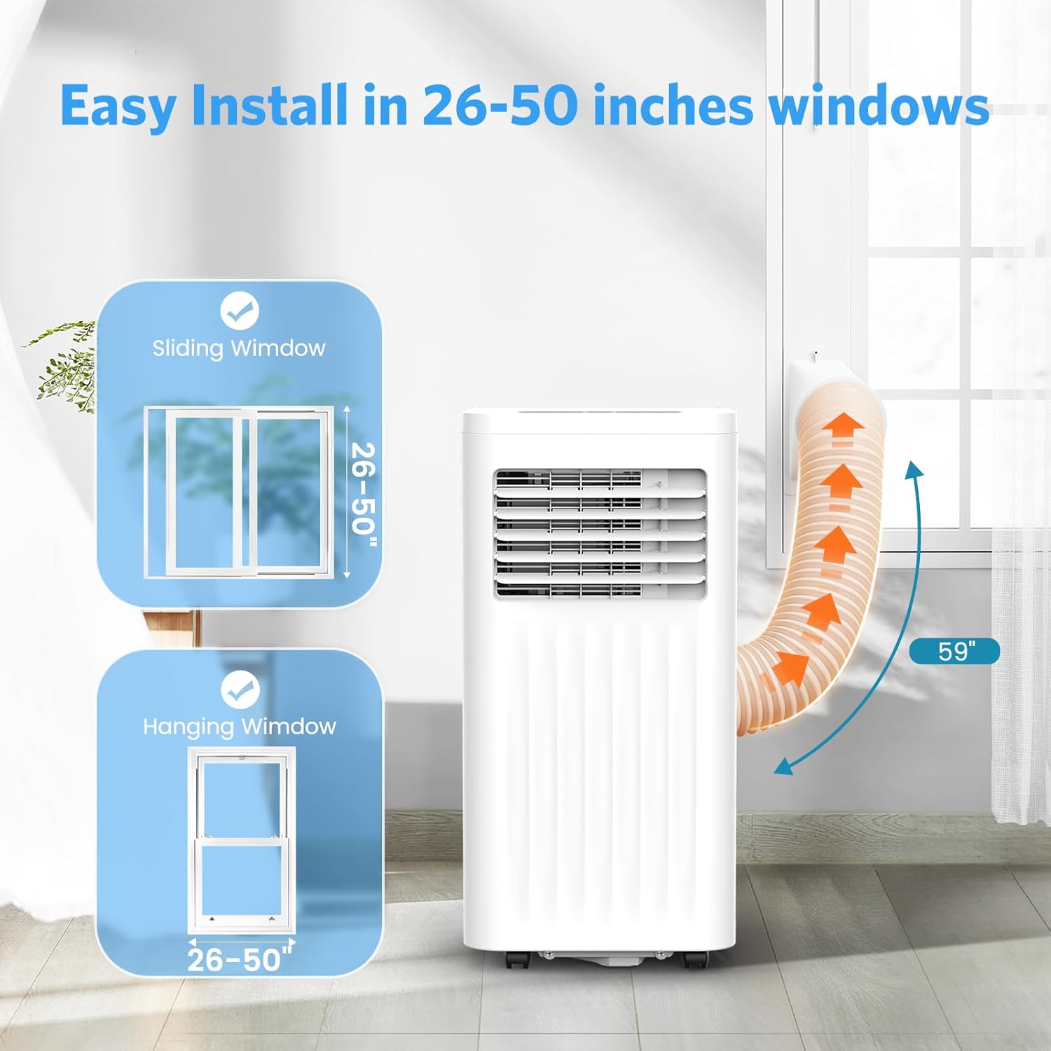 10000 BTU Quiet Portable Ac Unit for Room up 400 Sq.Ft, Portable Air Conditioners with Cooling, Fan, Sleep Mode, Dehumidifier, 24H Timer, Remote Control, Drain Hose