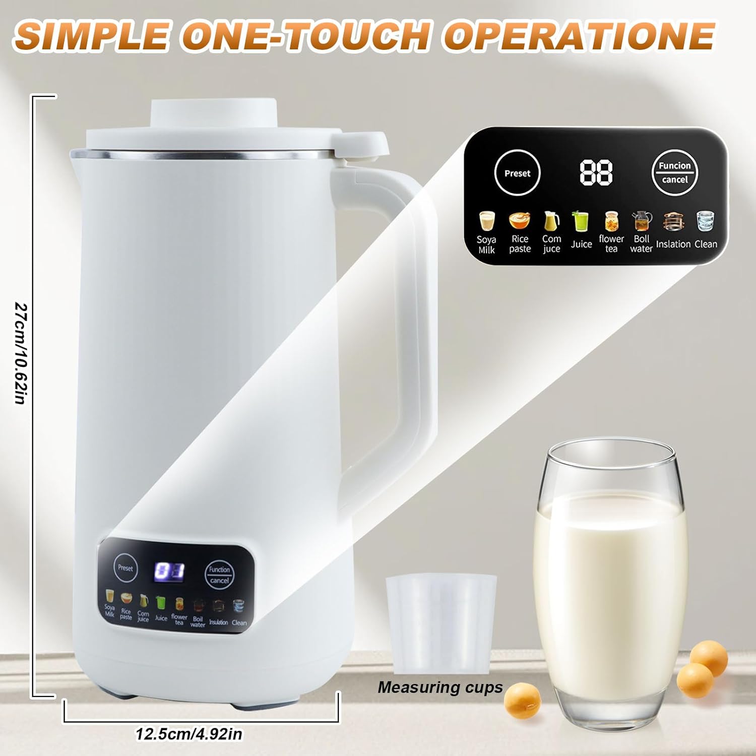 Automatic Nut Milk Maker Blender, 800ml Homemade Soy, Almond, Oat, Coconut, Plant Based and Non Dairy Beverages with LED Display (White)