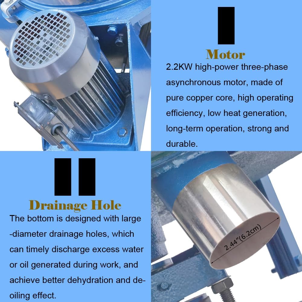Industrial Centrifugal Dehydrator Dryer 99.2LB Hydro Extractor Stainless Steel Laundry Spin Dryer Dewatering Machine for Food Cloths Biomass Oil Extraction Solid-Liquid Separation 2200W 220V