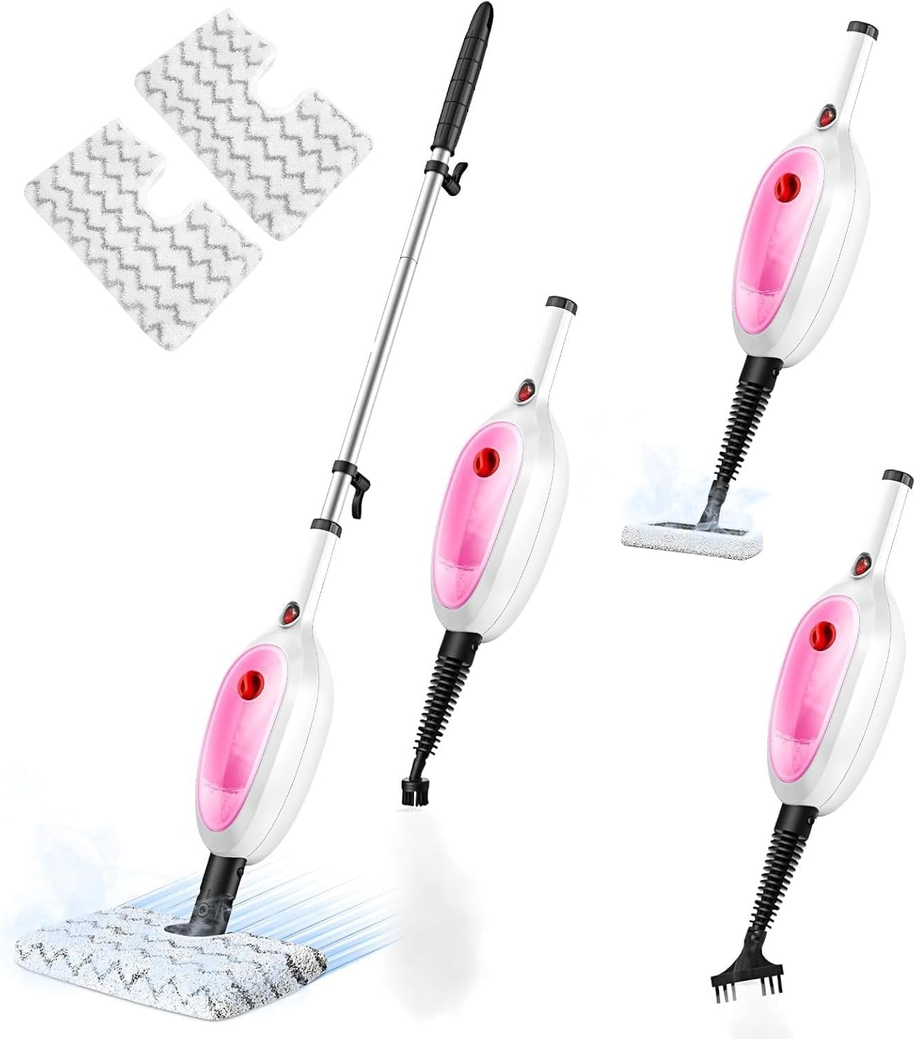 10-in-1 Multipurpose Steam Mop with Detachable Handheld Cleaner,Multi-Surface Use (Wood Floor/Tile/Window/Clothes/Furniture/Grout) + 2 Pack Dual-Sided Microfiber Mop Pads