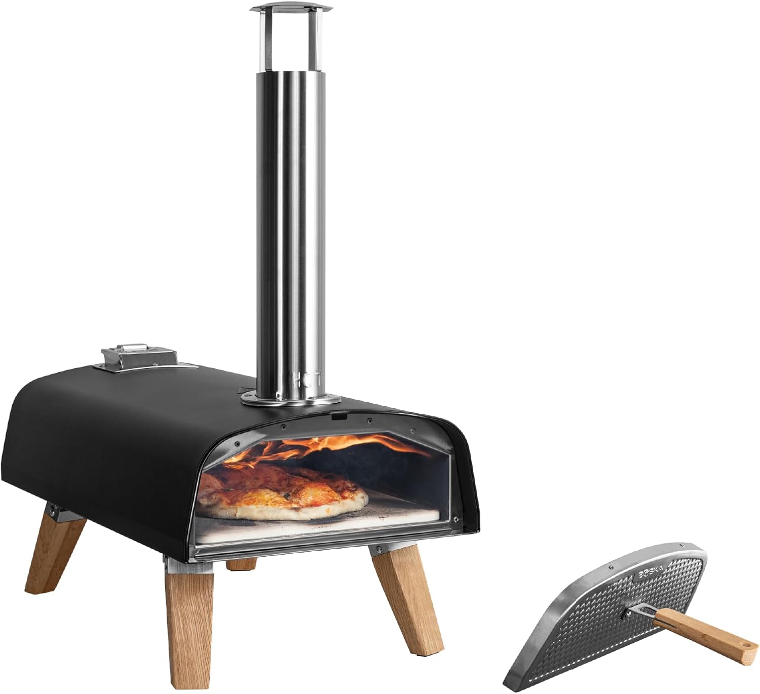 BOSKA Pizza Oven Outdoor Pro Pellet - Portable Pellet Pizza Oven - Pizza in 90s seconds - Wood Pellets - Outdoor Cooking - Includes Bottle Opener and Pizza Stone