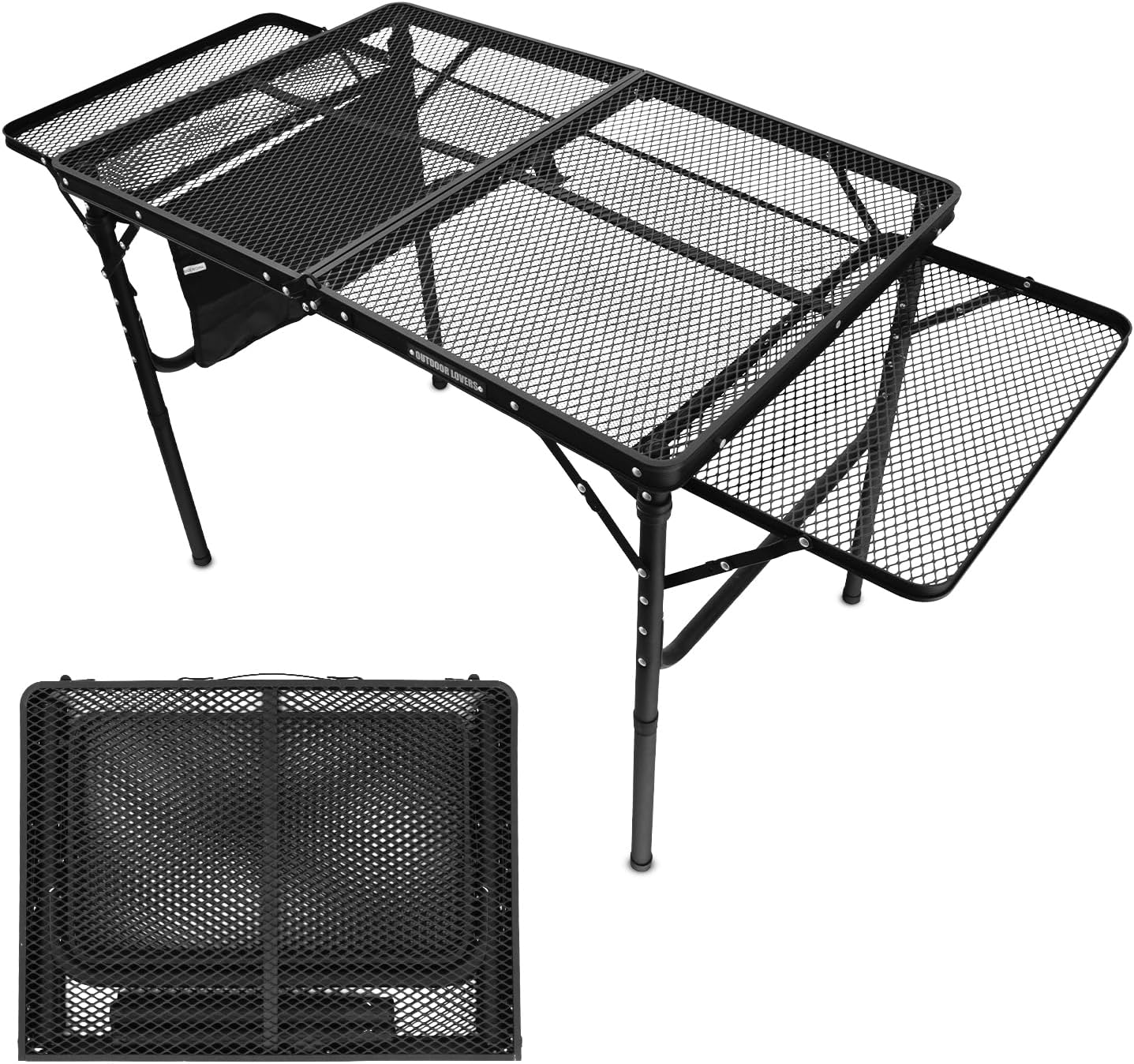 Folding Grill Table for Outside with Extension Boards - Support up to 88 lbs, Portable Camping Table for Beach, BBQ and RV
