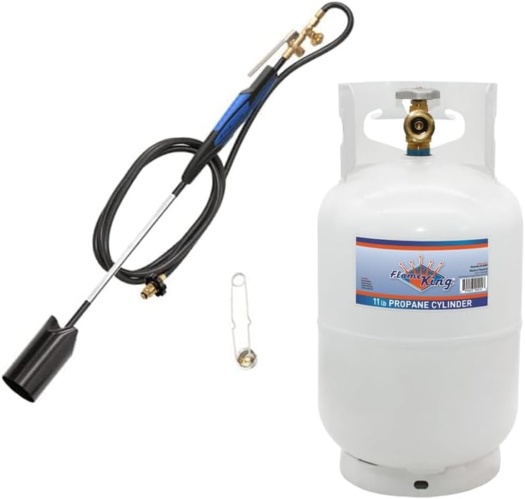 Flame King 10LB Propane Tank Cylinder with Type 1 OPD Valve + 500K BTU Heavy Duty Weed Burner Propane Torch & 10-FT Hose