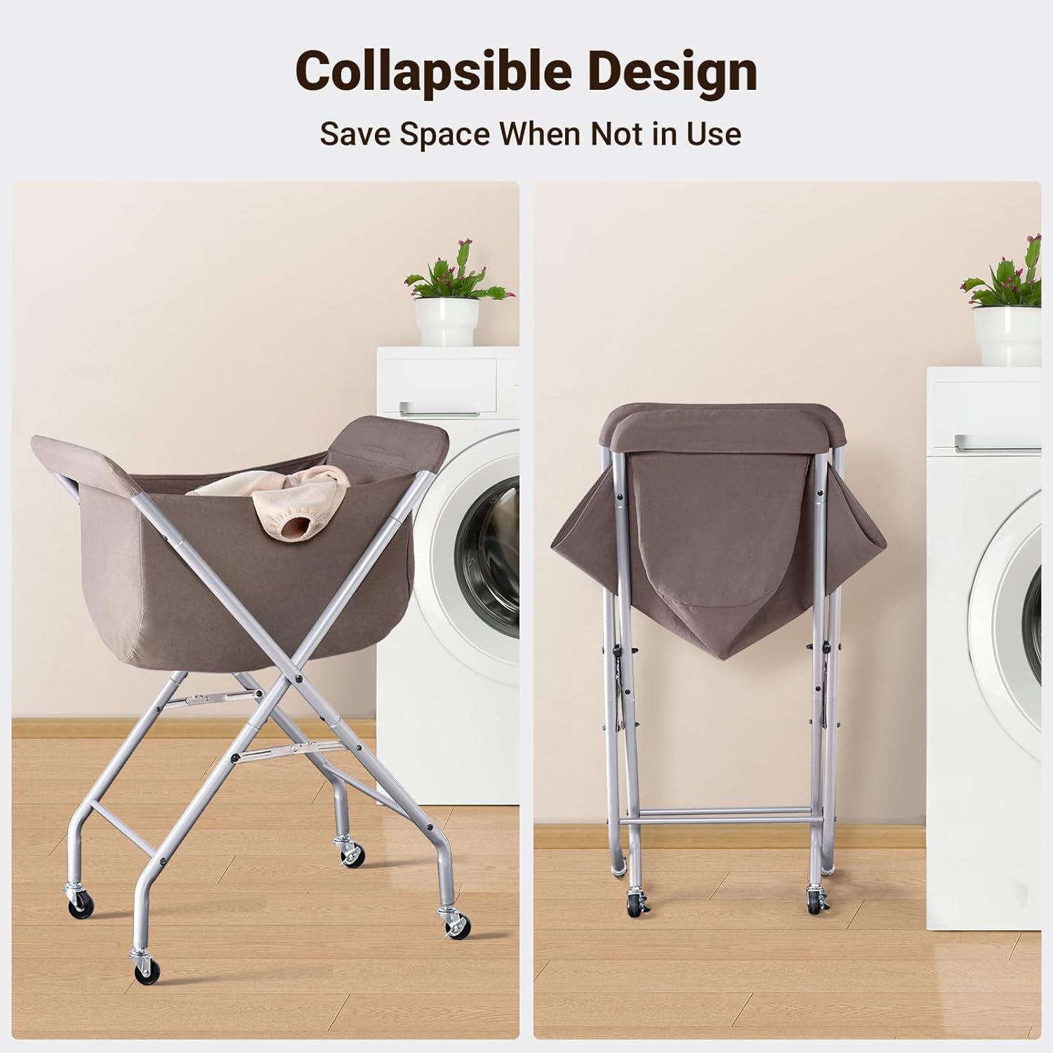 ELYKEN Laundry Cart with Wheels, 32”H Easy Rolling Laundry Hamper with Removable Liner Bag, Sturdy Metal Frame Clothes Basket with 4 Casters and 2 Brakes