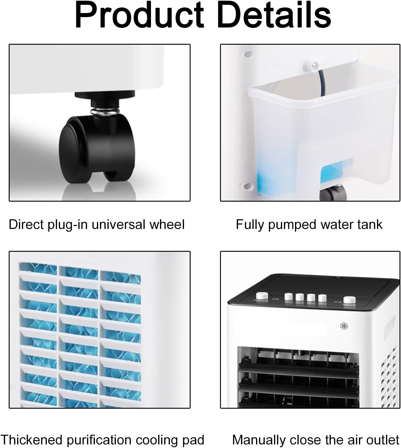 Evaporative Air Cooler, 3-in-1 Indoor Swamp Cooler Air Conditioner with 8 L/2.1 Gal Water Tank, 3 Speed 36 dB, 2 Ice Packs, 90° Oscillation, for Indoor, Bedroom(White)