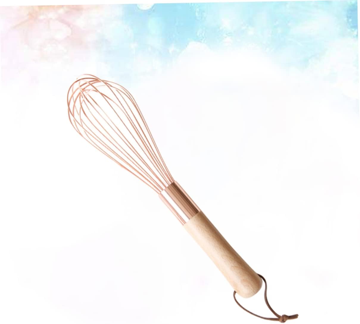 Manual Egg Beater Wood Handle Stainless Steel Egg Blender for Cooking Gadget