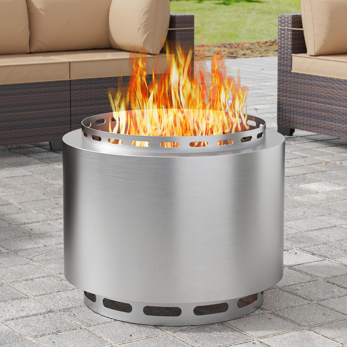 Kullavik 19 Inch Outdoor Smokeless Fire Pit, Portable Stainless Steel Firepit with Weather Resistant Cover,Wood Burning Fire Pit for Outside