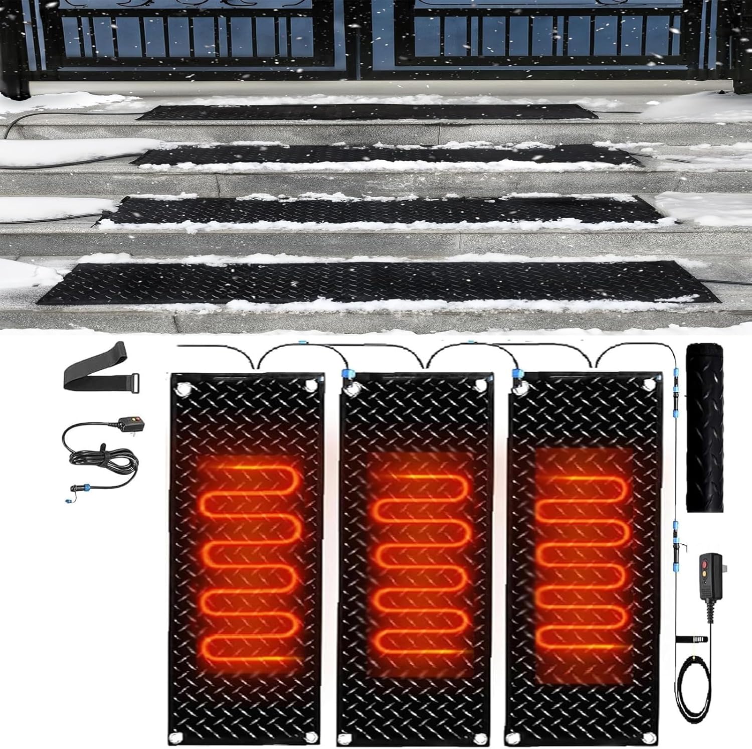 Winter Outdoor Snow Mat,Winter Removal and Ice Melt Products, Snow Melting Walkway Mat, Heated Snow Melting Mats, Outdoor Non-Slip Rubber Heated Mat,3 Pcs-40x60cm/15.7x24in