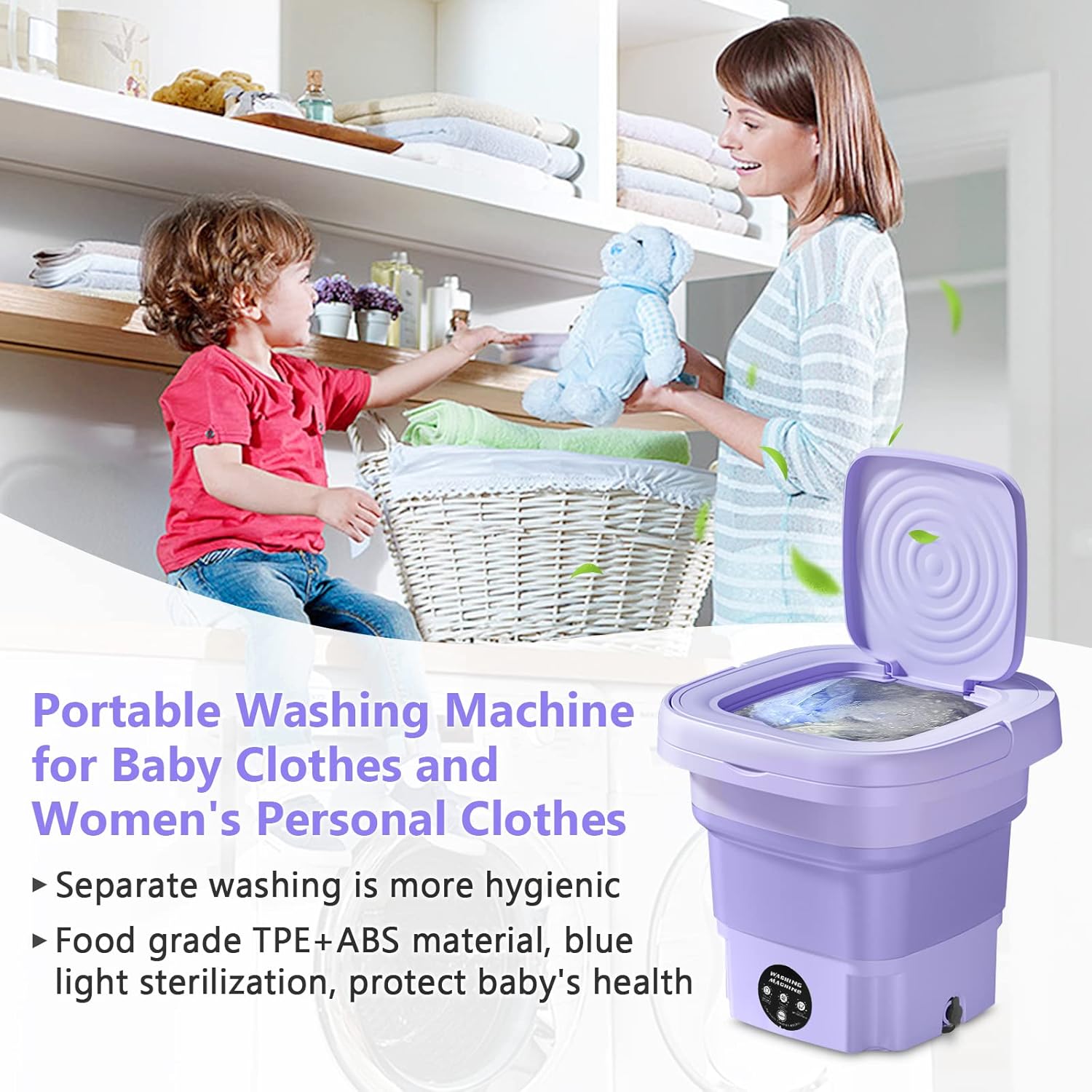 Portable Washing Machine and Dryer Combo, 8L Mini Folding Washing Machine Portable with Disinfection Function, Small Portable Washer and Dryer Combo for Apartments, Dorm, Camping, RV, Travel Laundry