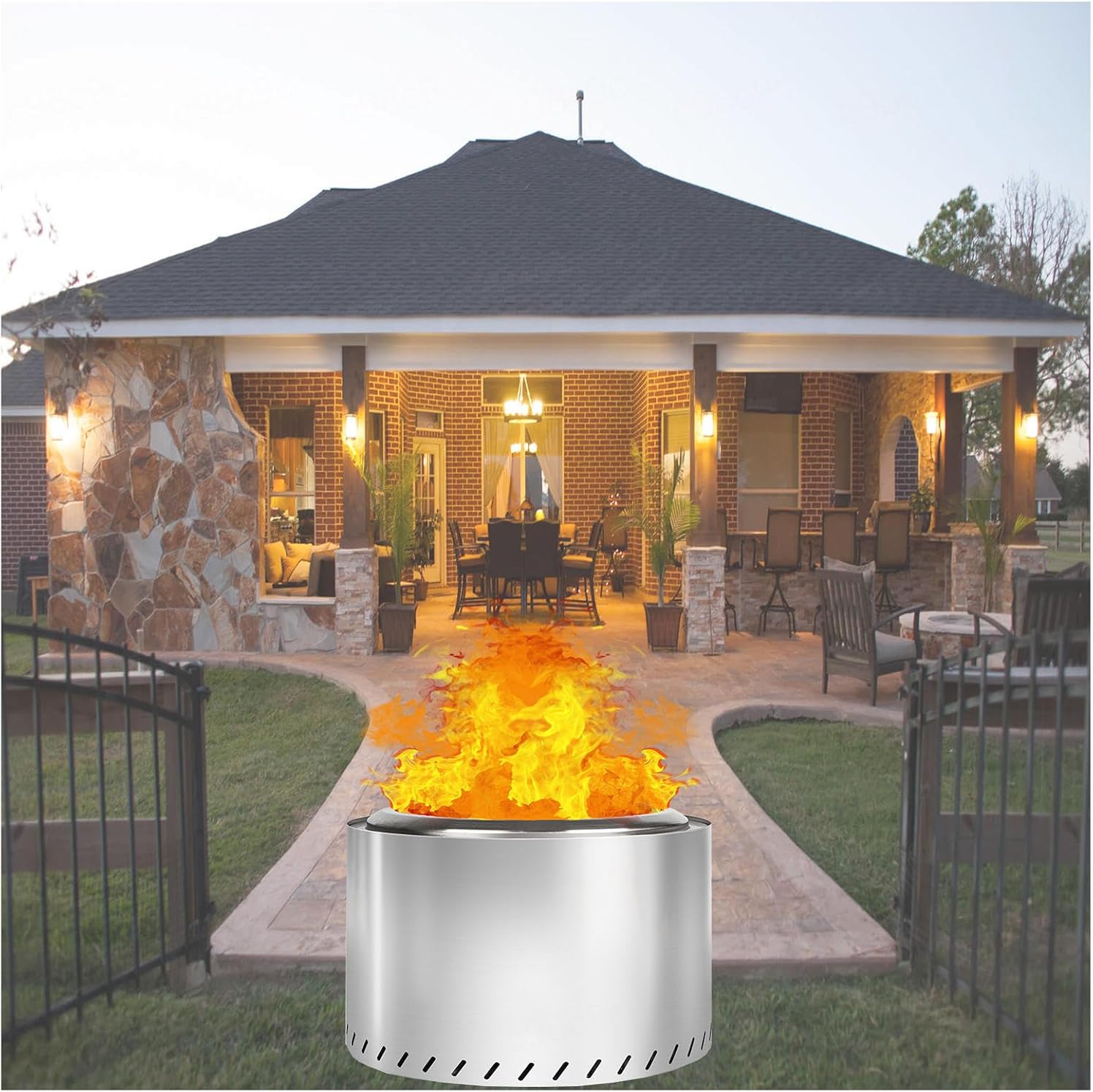 Smokeless Fire Pit 19.4 Inches Outside, Stainless Smokeless Fire Pit Durable Stainless Steel for Wood Burning, Smokeless Fire Pits for Patio Garden,Camping,Backyard