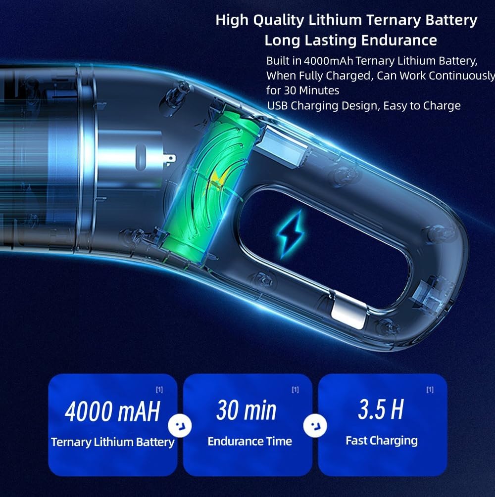 Cordless Vacuum Cleaner Rechargeable Stick Vacuum, 15000pa Powerful Suction Lightweight Handheld Vacuum Upright Vacuum Cleaner, Wireless Household Vacuum Cleaner for Hardwood Floor Pet Hair Home Car