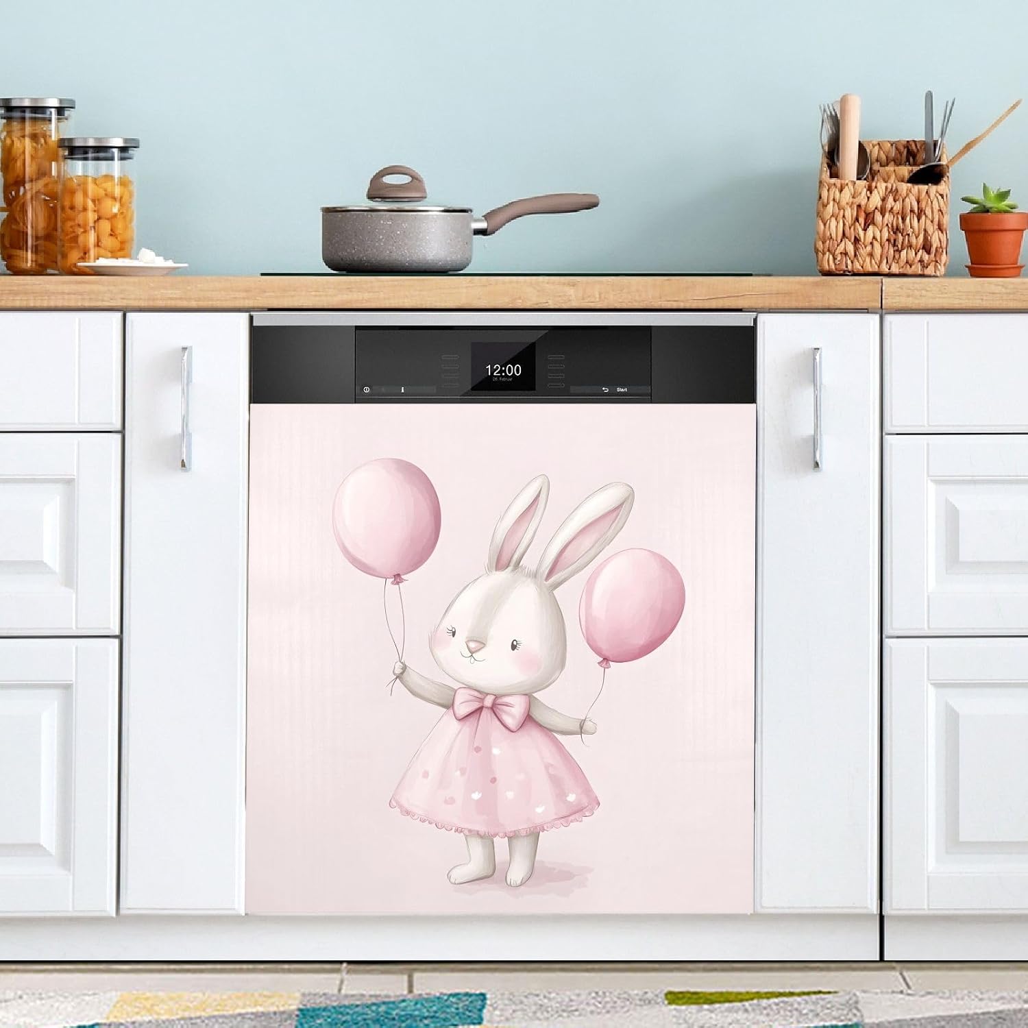 Dishwasher Magnet Cover Large Magnetic Stickers Balloon Little White Rabbit Front Dishwasher Cover Reusable Decal for Home Kitchen Anti-Scratch Refrigerator Decorative Lid Washing Machine Laundry 23